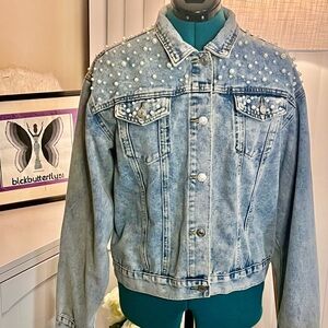 Pearl Embellished Denim Jacket